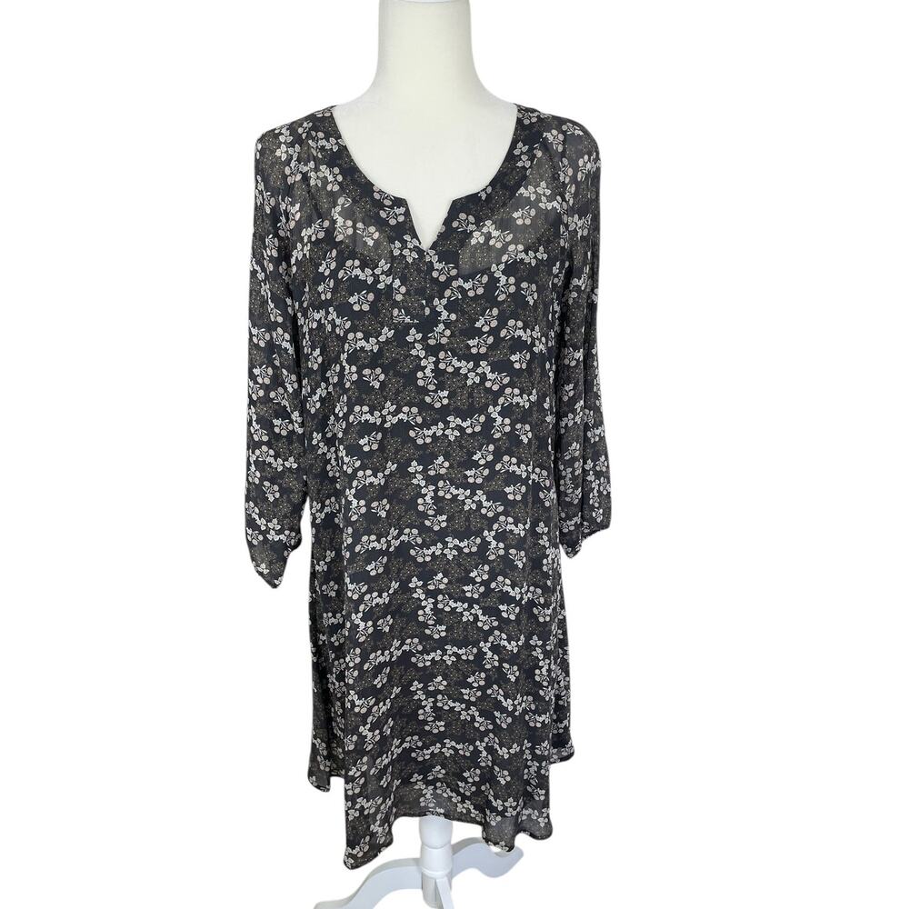 Garnet Hill Silk Chiffon Floral Shift Neutral Dress Size 6 Boho Cottage Indie
